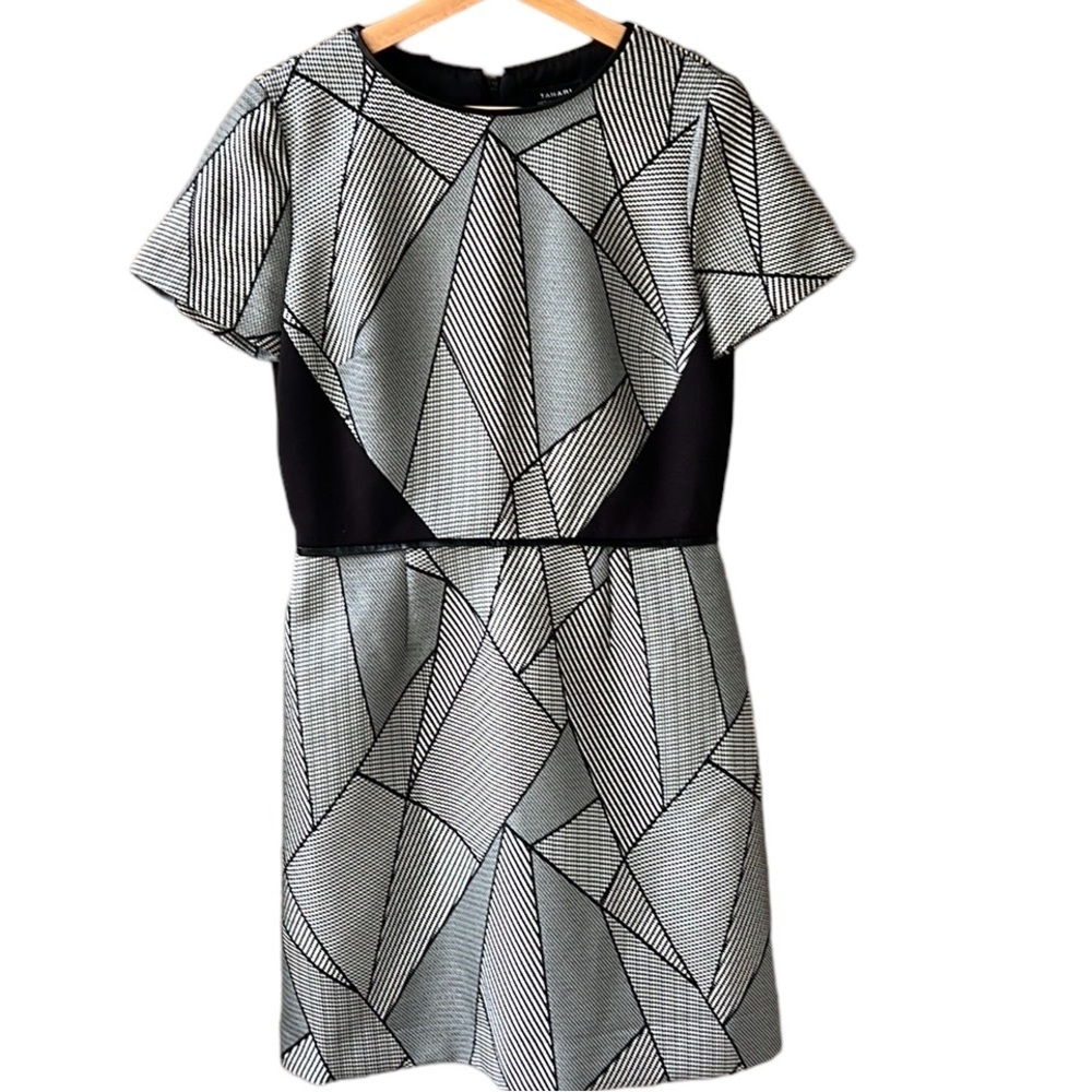 Tahari ASL Careerwear Geometric Houndstooth Mixed Media A Line Dress Geometric 8
